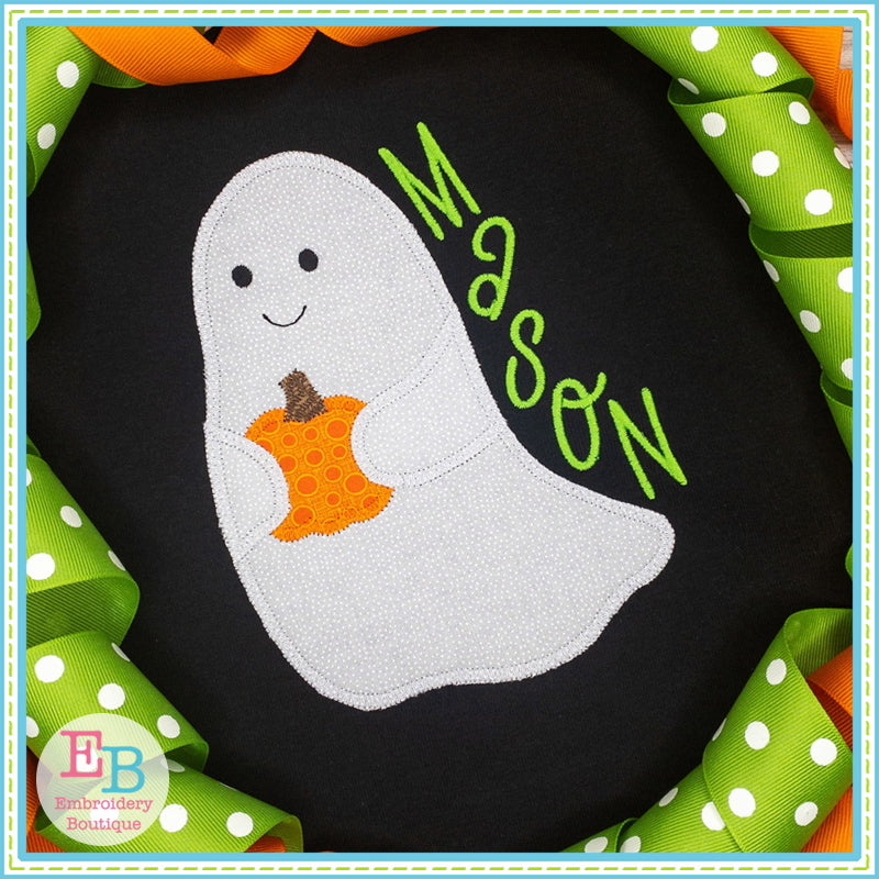 Ghost With Pumpkin Zigzag Stitch Applique, Applique