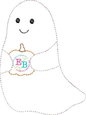 Ghost With Pumpkin Bean Stitch Applique, Applique