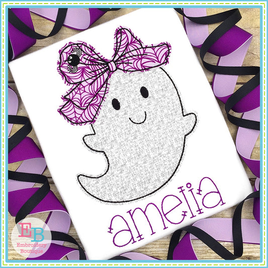 Ghost Big Bow Bean Stitch Applique, Applique