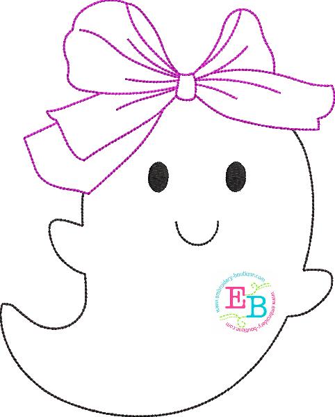 Ghost Big Bow Bean Stitch Applique, Applique