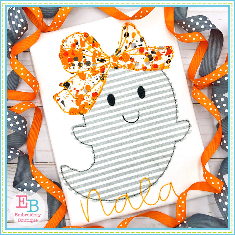 Ghost Big Bow Bean Stitch Applique, Applique