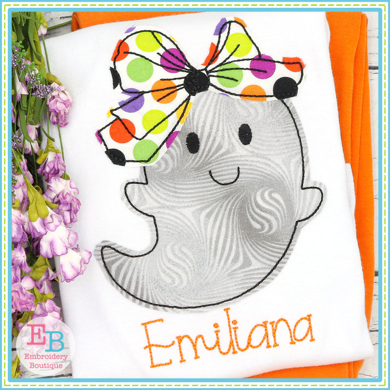 Ghost Big Bow Bean Stitch Applique, Applique