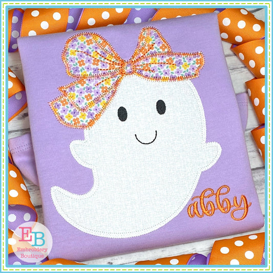 Ghost Big Bow Zigzag Stitch Applique, Applique