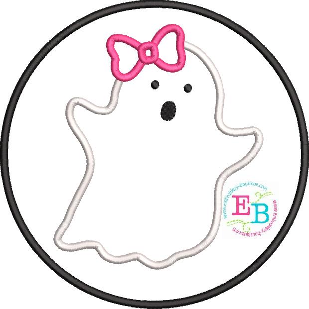 Ghost Bow Circle Satin Stitch Applique, Applique