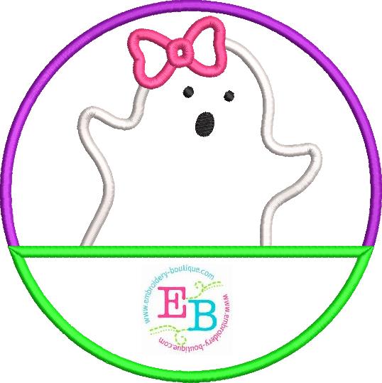 Ghost Bow Circle Split Satin Stitch Applique, Applique
