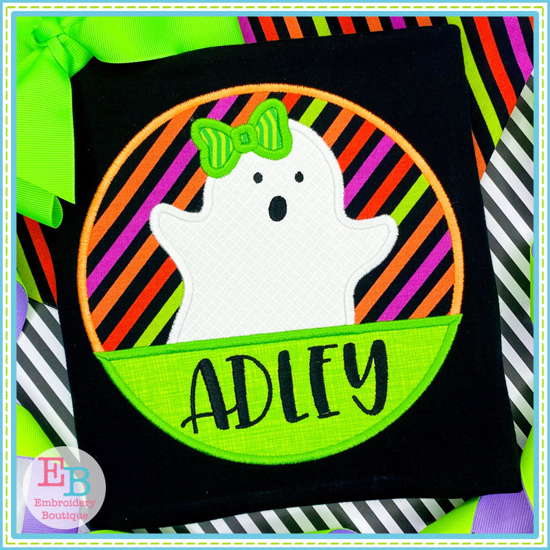 Ghost Bow Circle Split Satin Stitch Applique, Applique