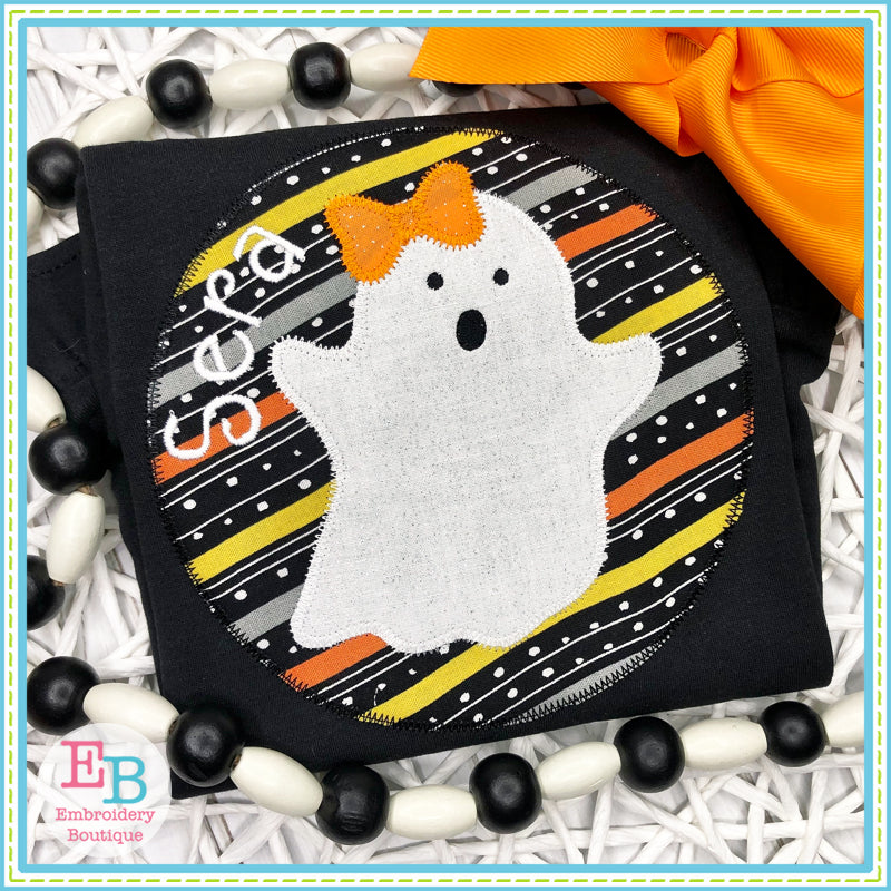 Ghost Bow Circle Zigzag Stitch Applique, Applique