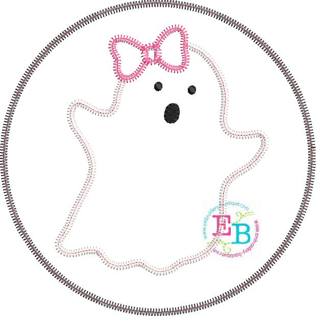 Ghost Bow Circle Zigzag Stitch Applique, Applique