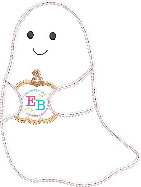 Ghost With Pumpkin Zigzag Stitch Applique, Applique
