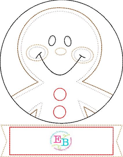 Gingerbread Boy Circle Banner Applique, Applique