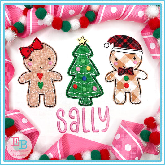 Gingerbread Trio Bean Stitch Applique, Applique