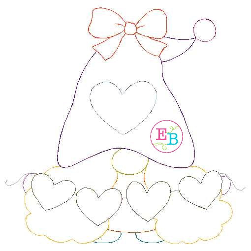 Girl Valentine Gnome Bean Stitch Applique, Applique