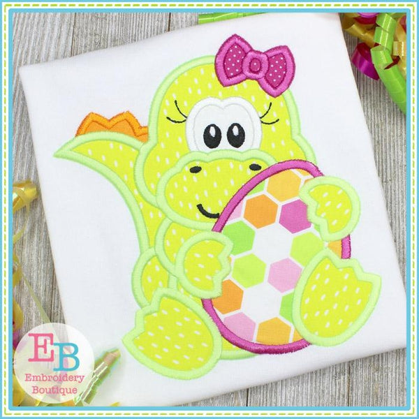 Dinosaur Girl Holding Egg Applique, Applique