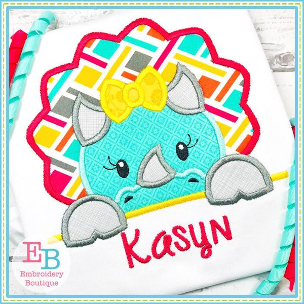 Triceratops Girl Peeker Applique, Applique