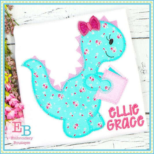 Reading Dinosaur Girl Zigzag Applique, Applique