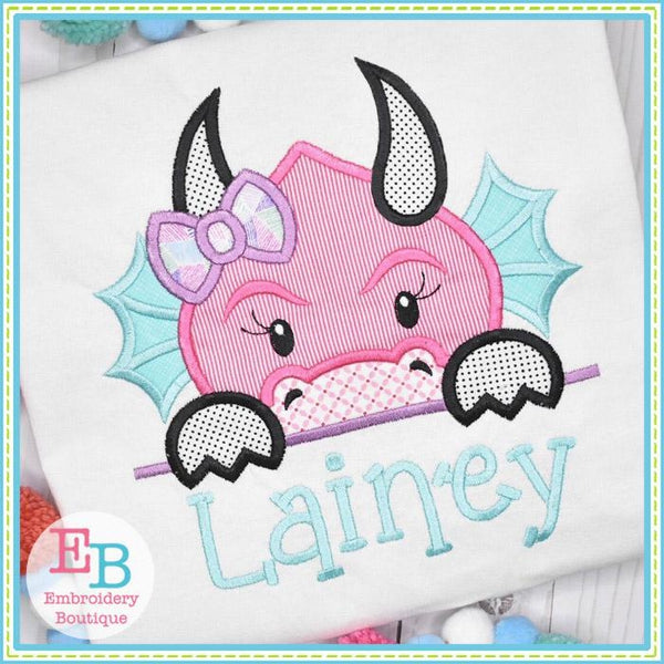 Dragon Girl Peeker Applique, Applique