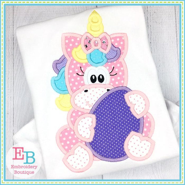Unicorn Girl Holding Egg Applique, Applique