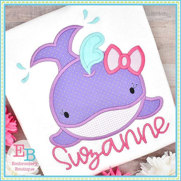Whale Smile Girl Satin Applique, Applique