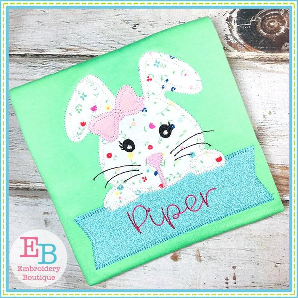 Girl Bunny Banner Applique, Applique