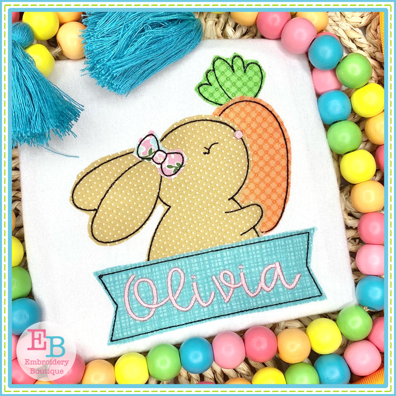 Girl Bunny Banner Bean Stitch Applique, Applique