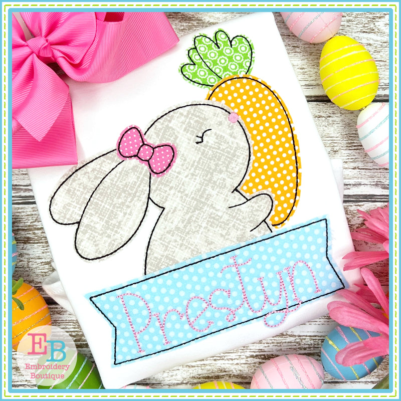 Girl Bunny Banner Bean Stitch Applique, Applique