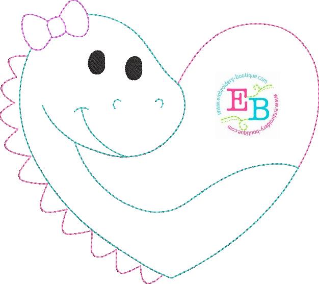Girl Dino Heart Bean Stitch Applique, Applique