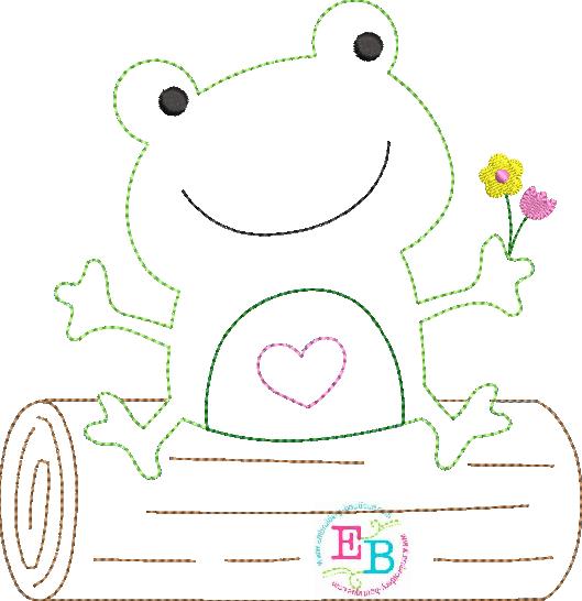 Girl Frog on Log Bean Stitch Applique, Applique
