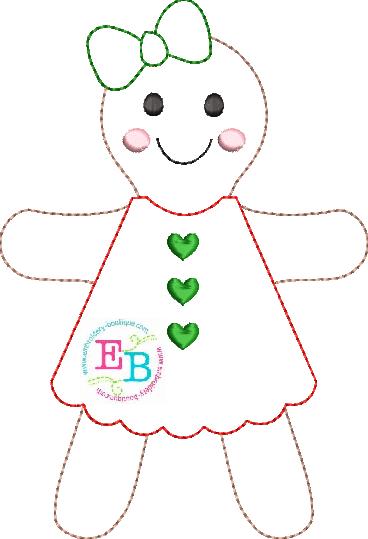 Gingerbread Girl Bean Stitch Applique, Applique