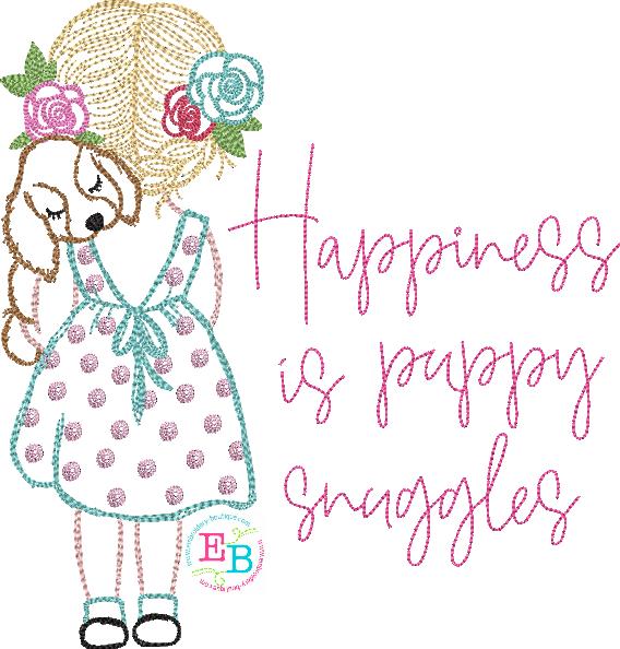 Girl Puppy Words Watercolor Embroidery Design, Embroidery