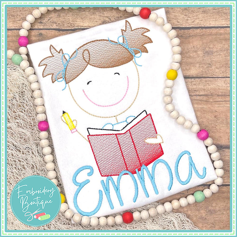 School Girl Sketch Design, Embroidery, Embroidery Boutique