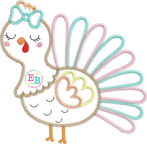 Girl Turkey Zigzag Stitch Applique, Applique