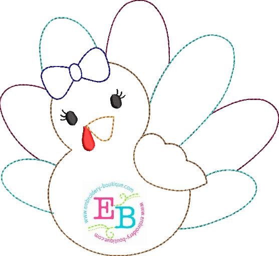 Girl Turkey Bean Stitch Applique, Applique