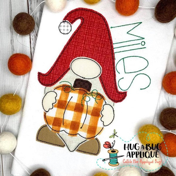 Gnome Pumpkin Bean Stitch Applique Design, Applique