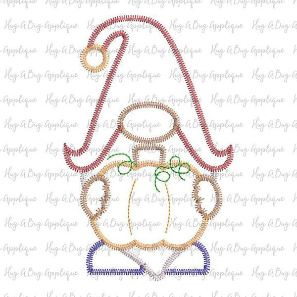 Gnome Pumpkin Zig Zag Stitch Applique Design, Applique