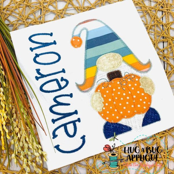 Gnome Pumpkin Zig Zag Stitch Applique Design, Applique