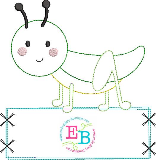 Grasshopper Banner Bean Stitch Applique, Applique