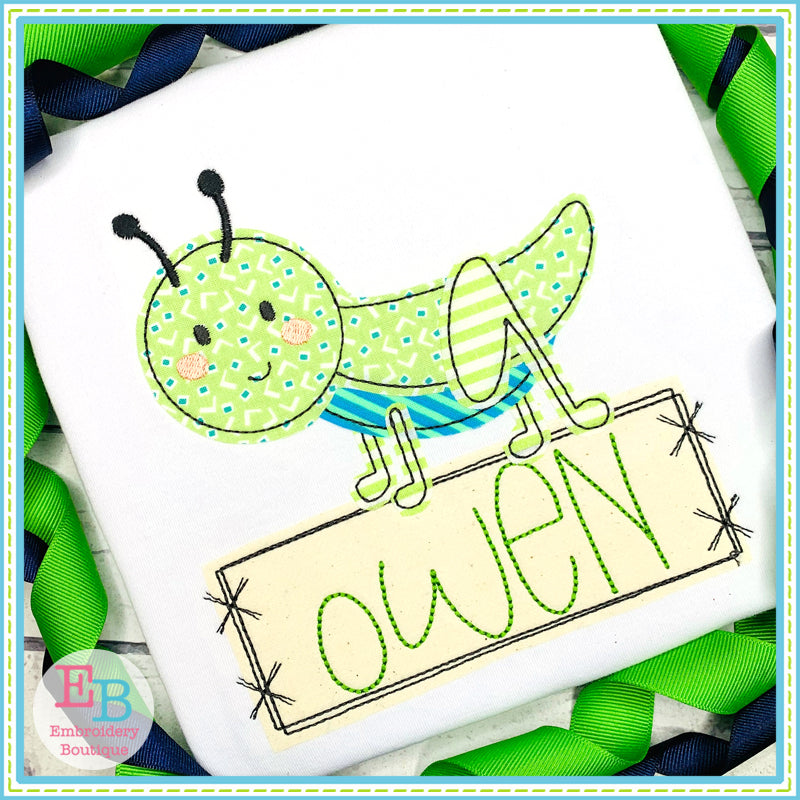 Grasshopper Banner Bean Stitch Applique, Applique