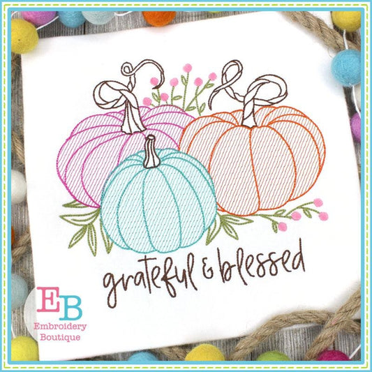 Pumpkins Berries Sketch Design, Embroidery