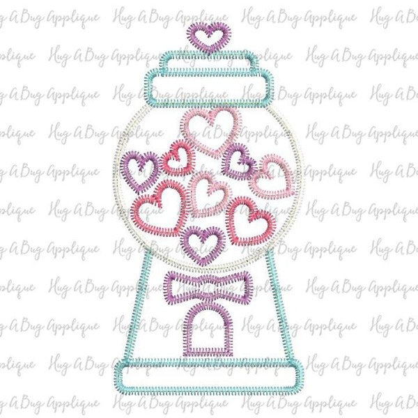 Gumball Hearts Zig Zag Stitch Applique Design, Applique