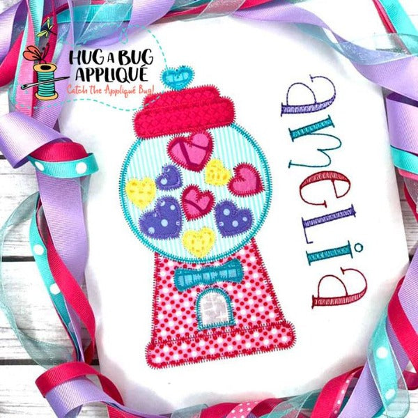 Gumball Hearts Zig Zag Stitch Applique Design, Applique