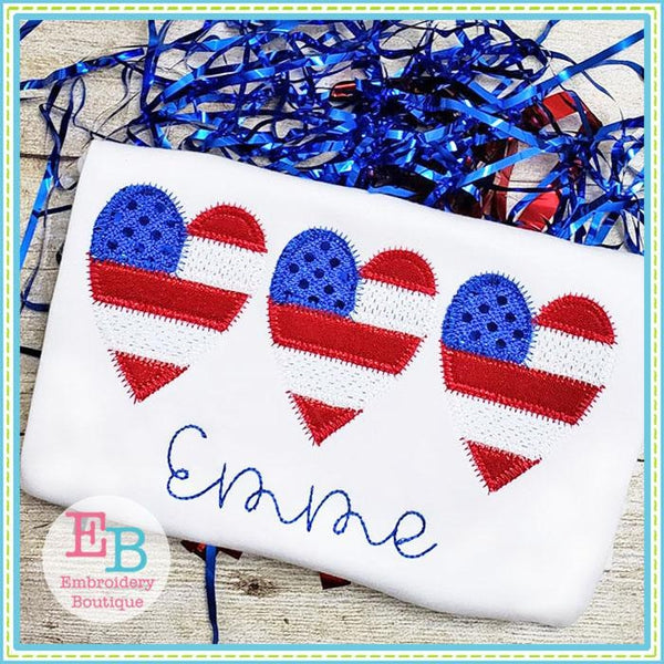 Heart Flag Trio Zigzag Applique, Applique