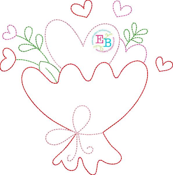 Heart Bouquet Bean Stitch Applique, Applique