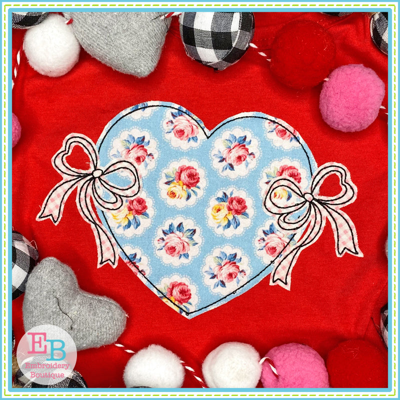 Heart Bows Bean Stitch Applique, Applique