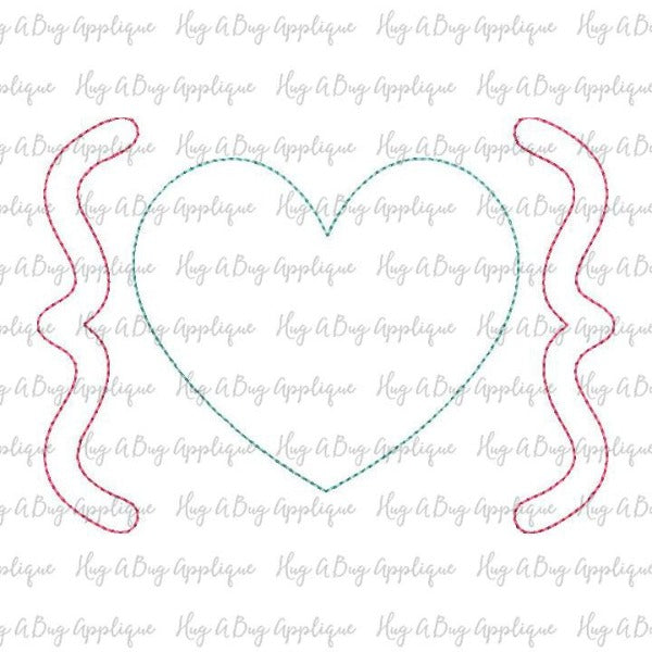 Heart Brackets Bean Stitch Applique Design, Applique