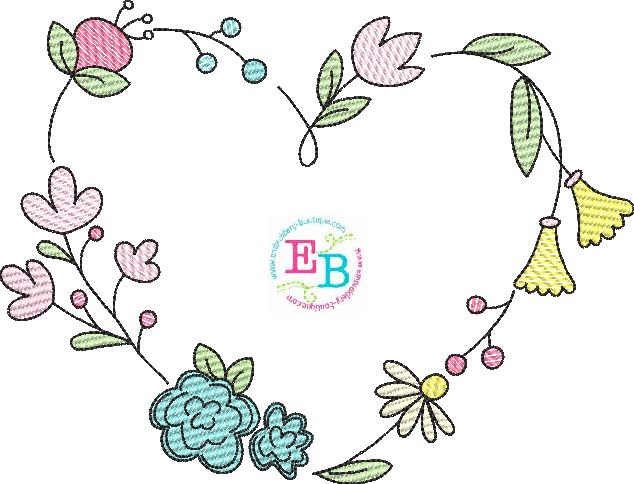 Heart Floral Frame Embroidery Design, Embroidery Design