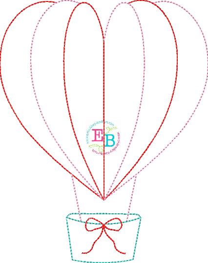 Heart Hot Air Balloon Bean Stitch Applique, Applique