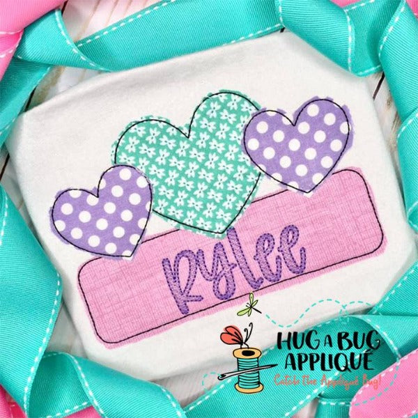 Heart Trio Box Bean Stitch Applique Design, Applique