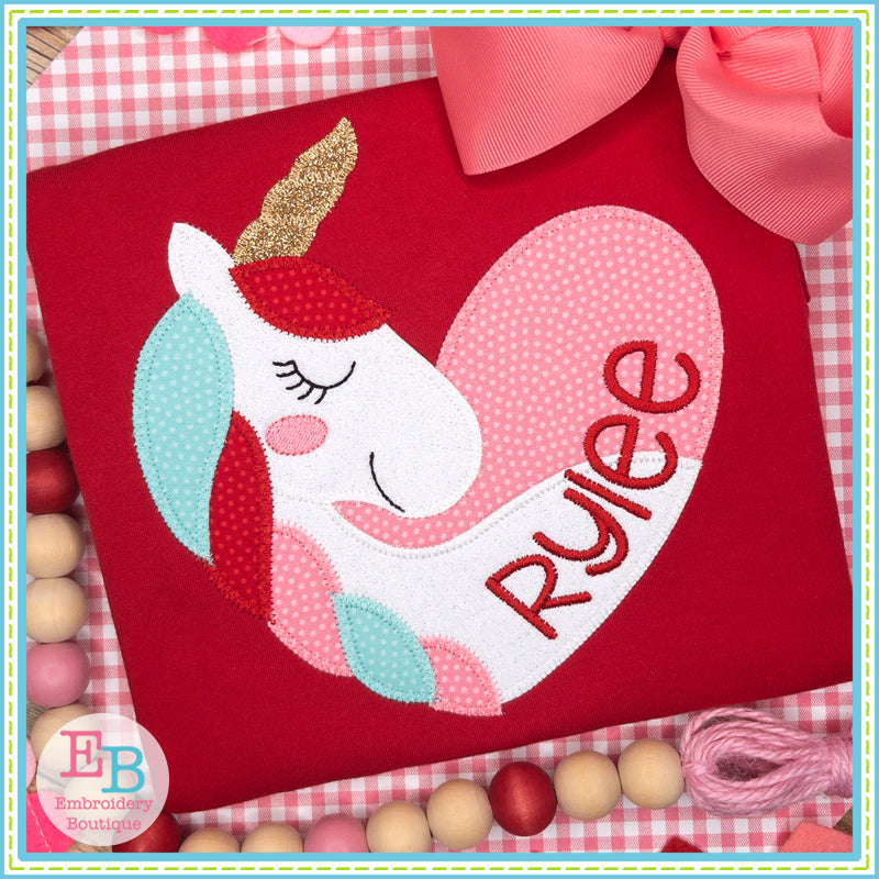 Unicorn Heart Zigzag Stitch Applique, Applique