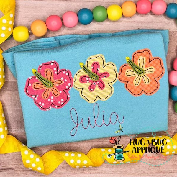 Hibiscus Trio Bean Stitch Applique Design, Applique