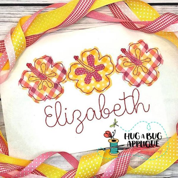 Hibiscus Trio Bean Stitch Applique Design, Applique